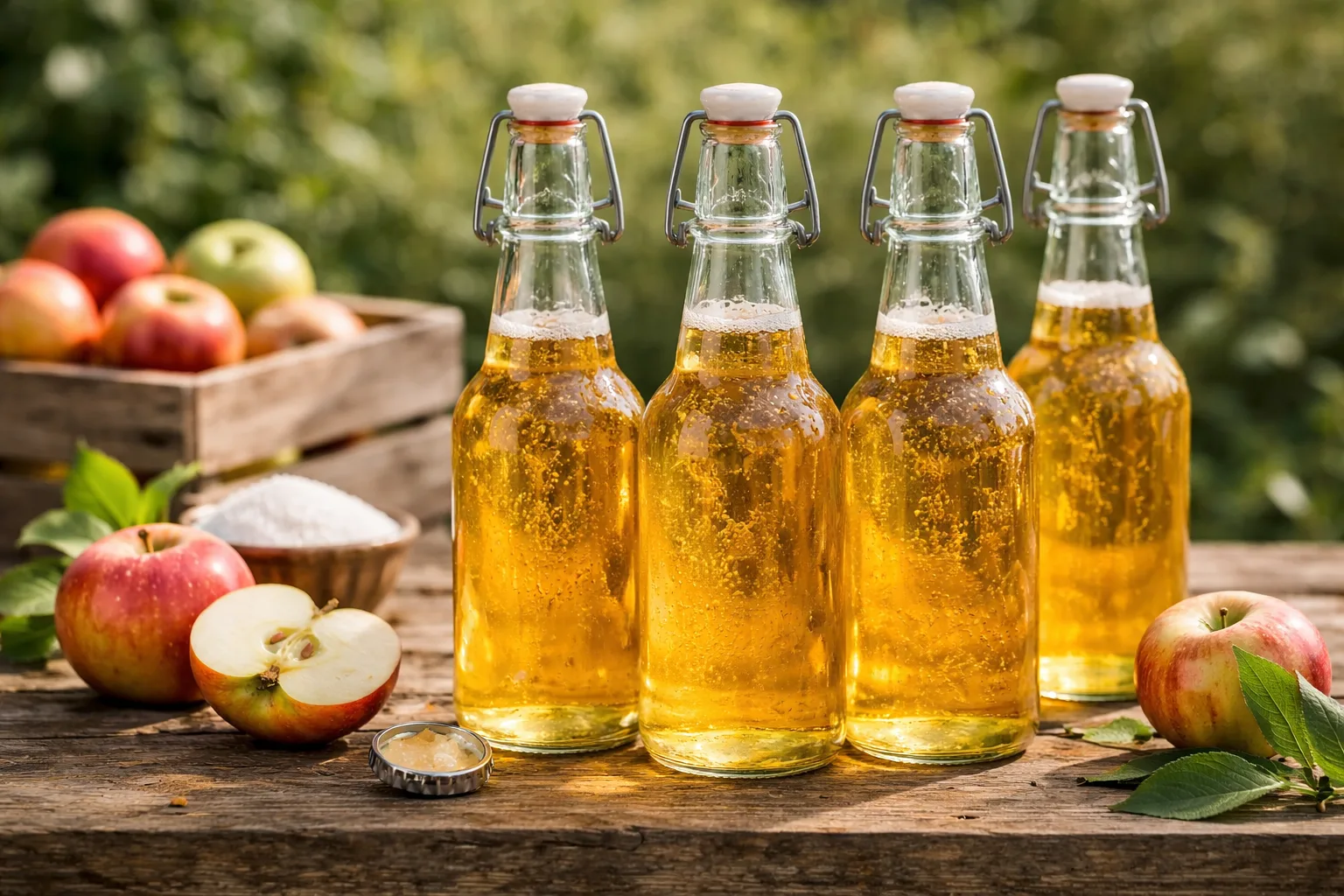 Flaskor med hemgjord cider