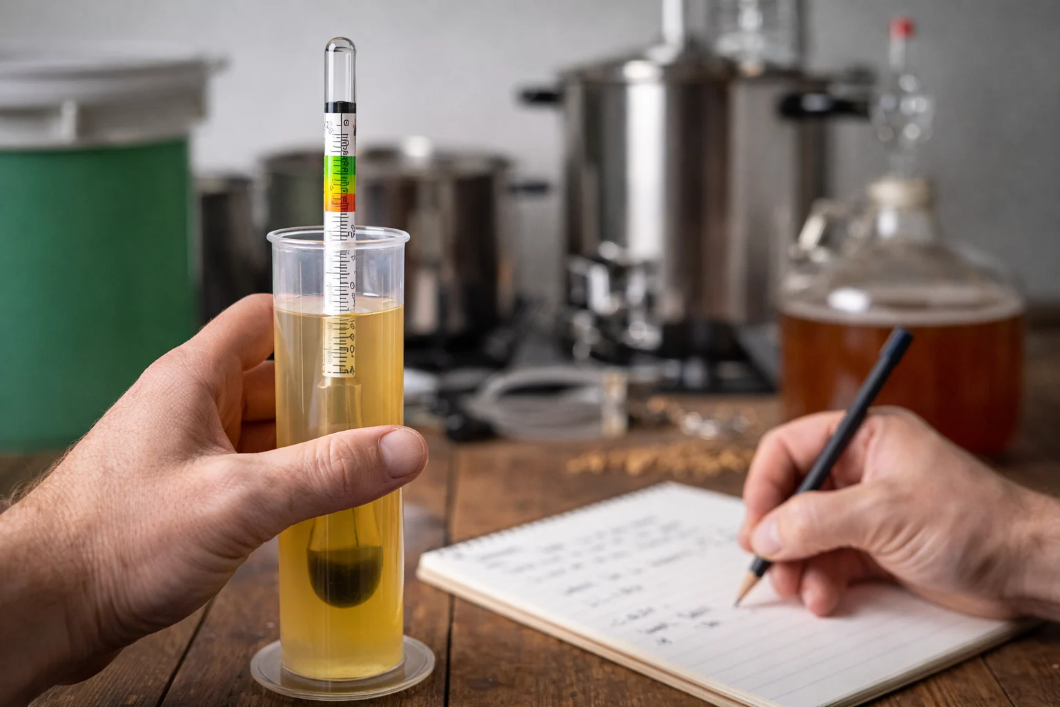 Hjemmebrygger der måler OG og FG med hydrometer