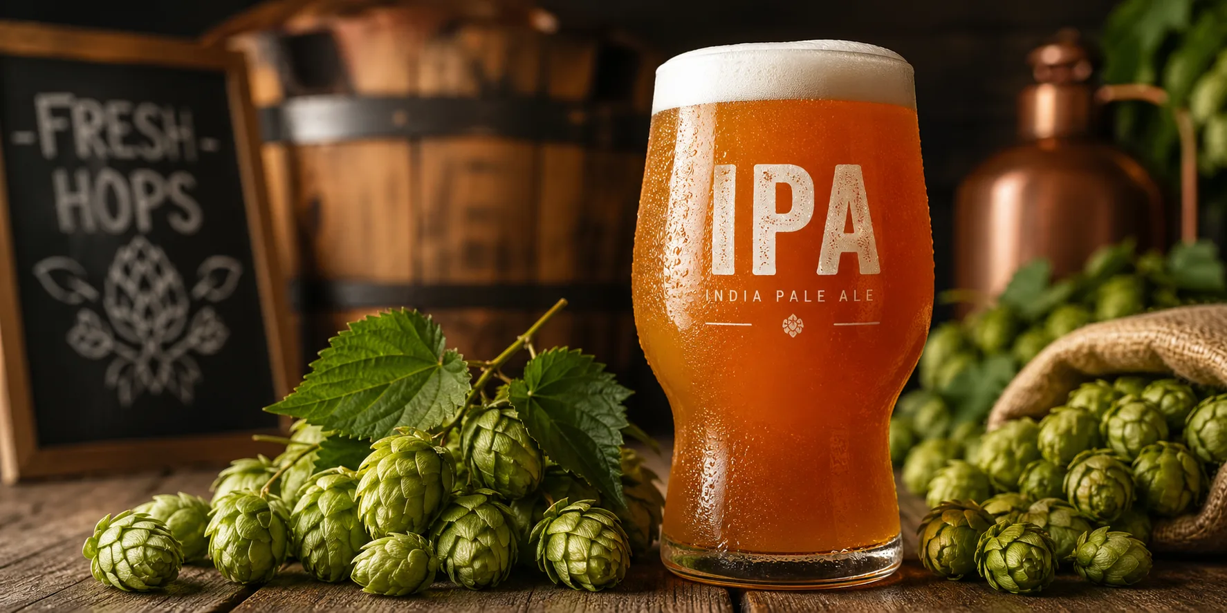 IPA Bier im Glas mit Hopfen