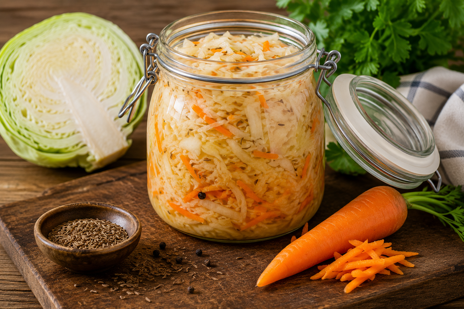 Gewürztes Sauerkraut mit Karotte und Gewürzen