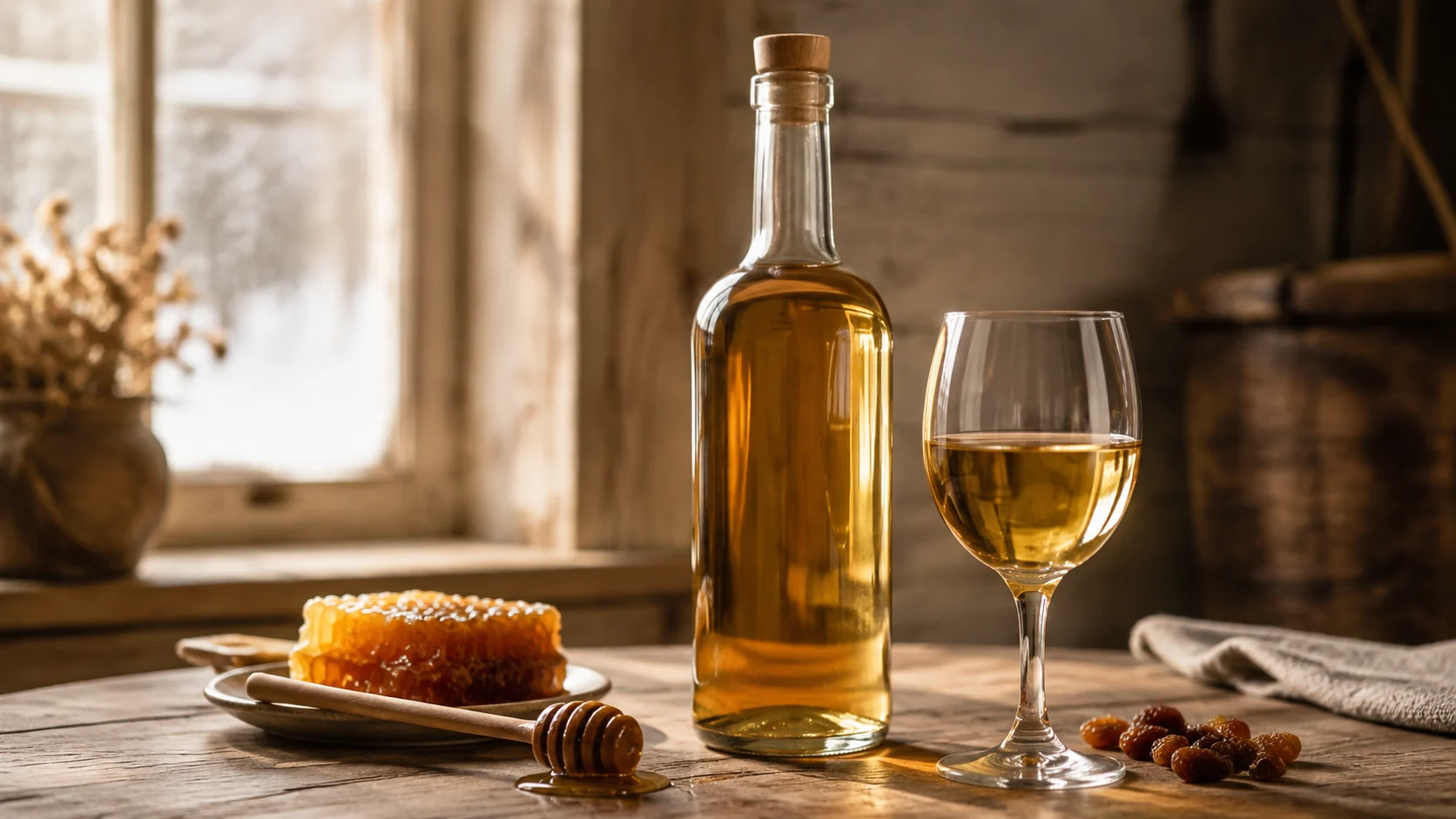 Goldener Honigwein mit Honig