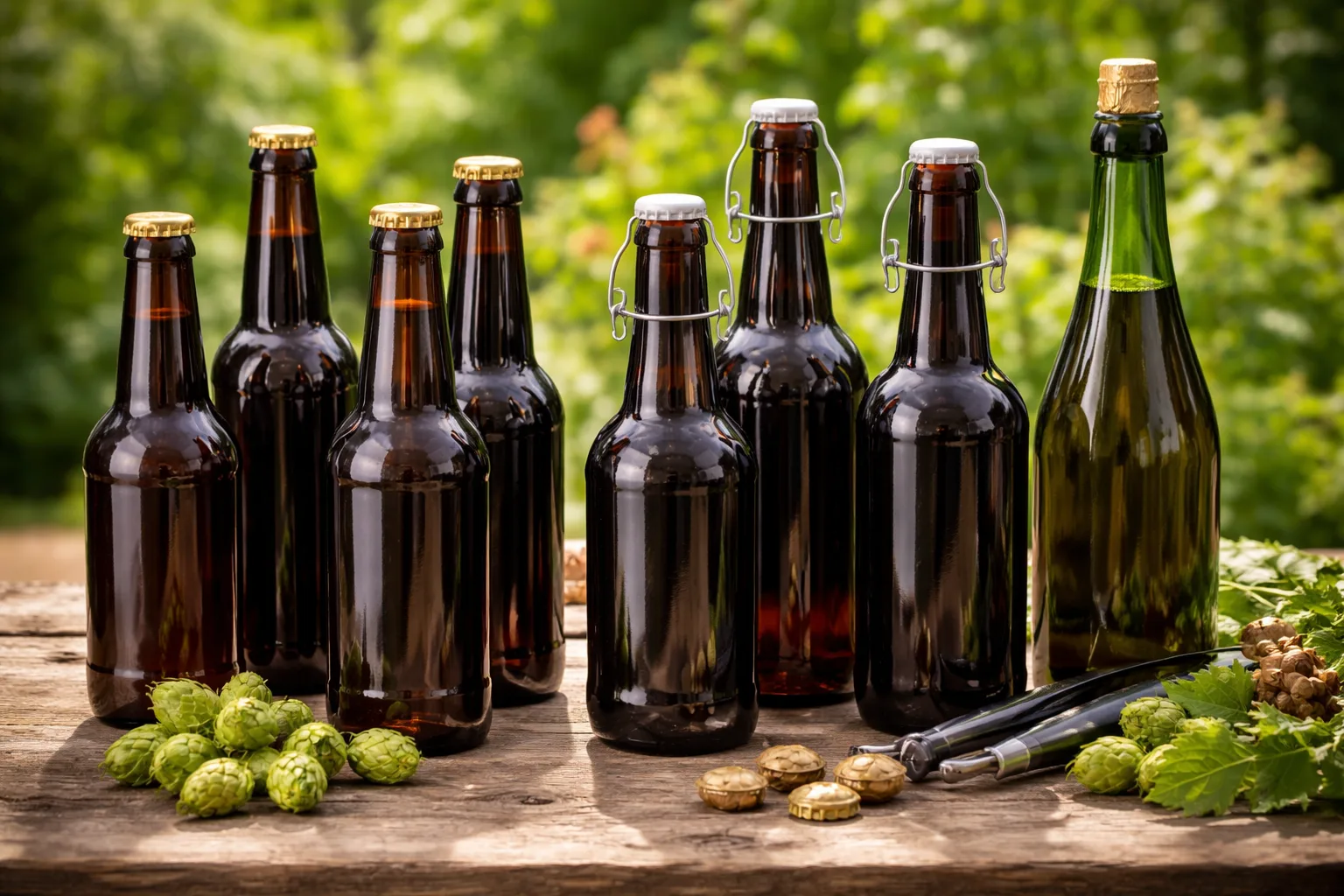 Dunkle Glasflaschen für Bier und Cider