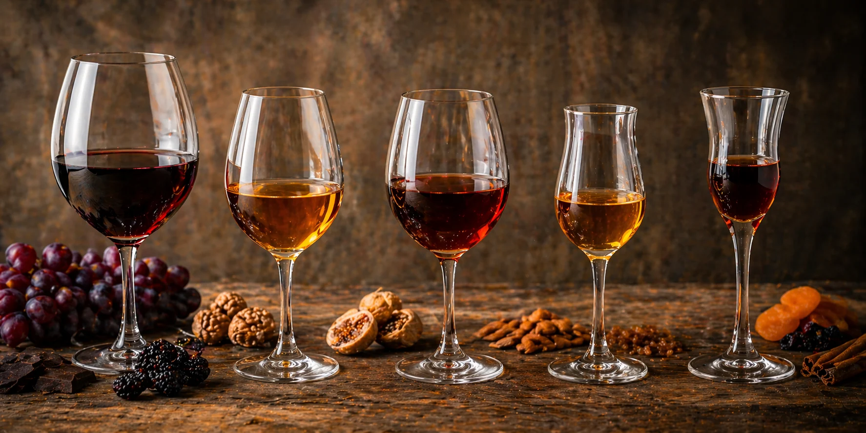 Olika typer av starkvin i glas