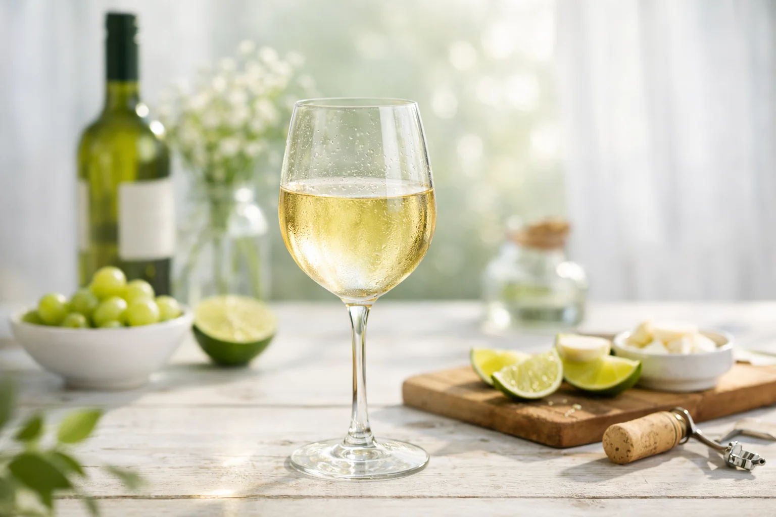 Sauvignon Blanc i glas med ljus bakgrund