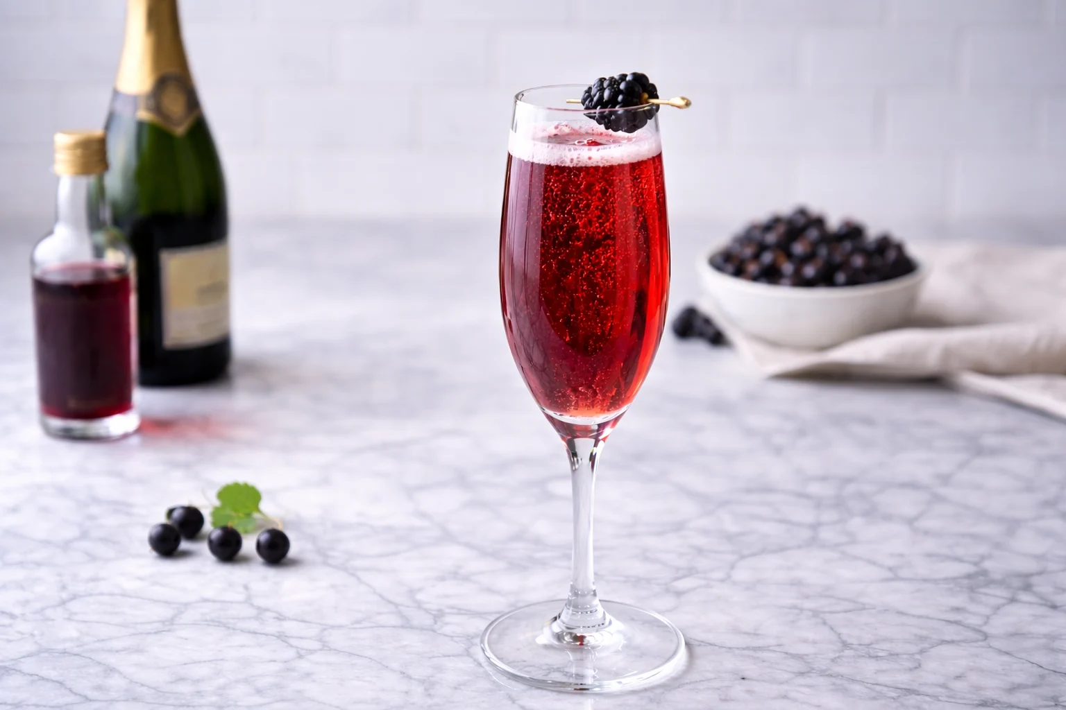 Kir Royal i flute-glas med lätt bärton