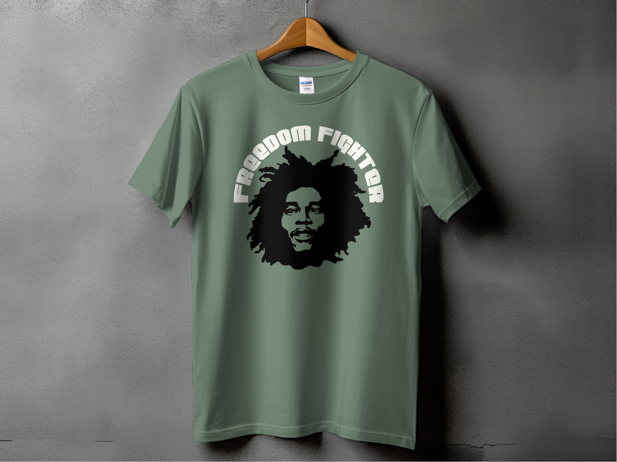 Bob Marley Freedom Fighter T-shirt Military Green