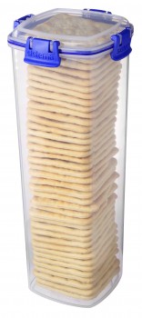 Burk hög, för kex eller spagetti, 1800 ml, KLIP IT CRACKER, 11 x 11 x H 28,5 cm, Klar / Blå
