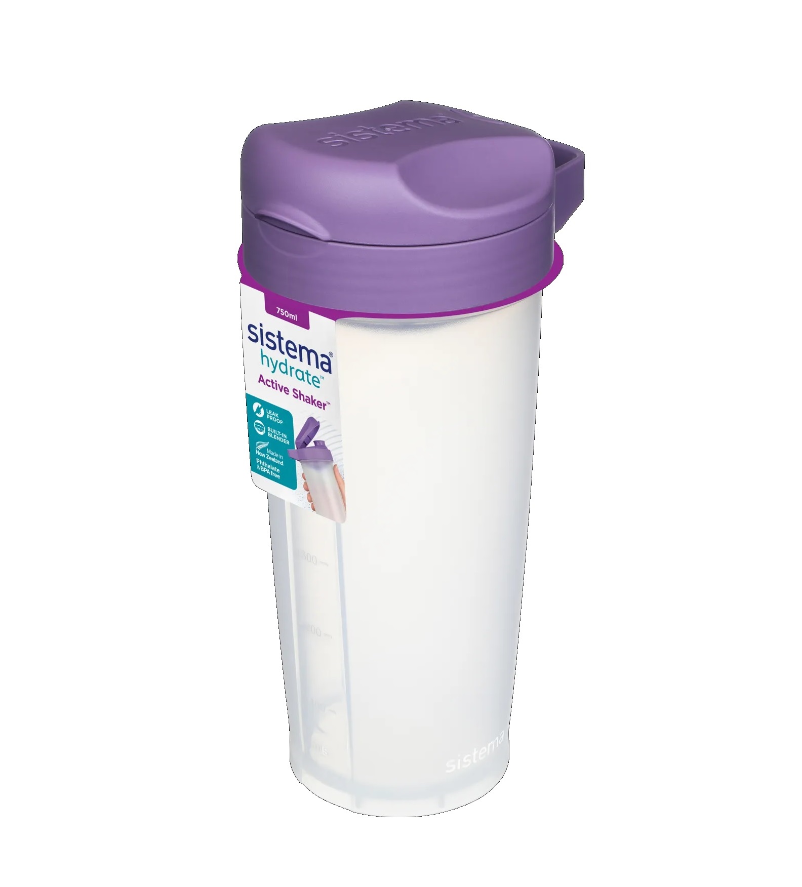 Mugg med mixer, 750 ml,  SISTEMA ACTIVE SHAKER,  Transparent / Lila