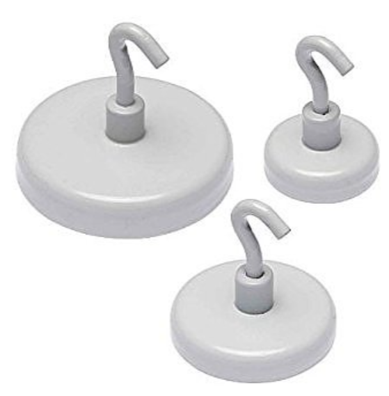 Magnetisk krok platt, Superstark - 8 kg, MEDIUM POWER HOOK, Ø 3,6 cm, Vit