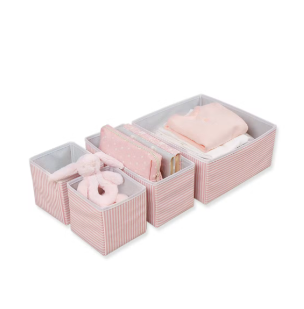 Lådor för sortering, 4 st,  PINK STRIPES DRAWER ORGANIZERS, Rosa / Vit