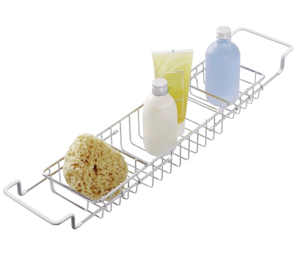 Badkarsbricka i metall,  Utdragbar, TELESCOPIC BATH TUB TRAY,  58-92 x 13 x H 8 cm, Silver