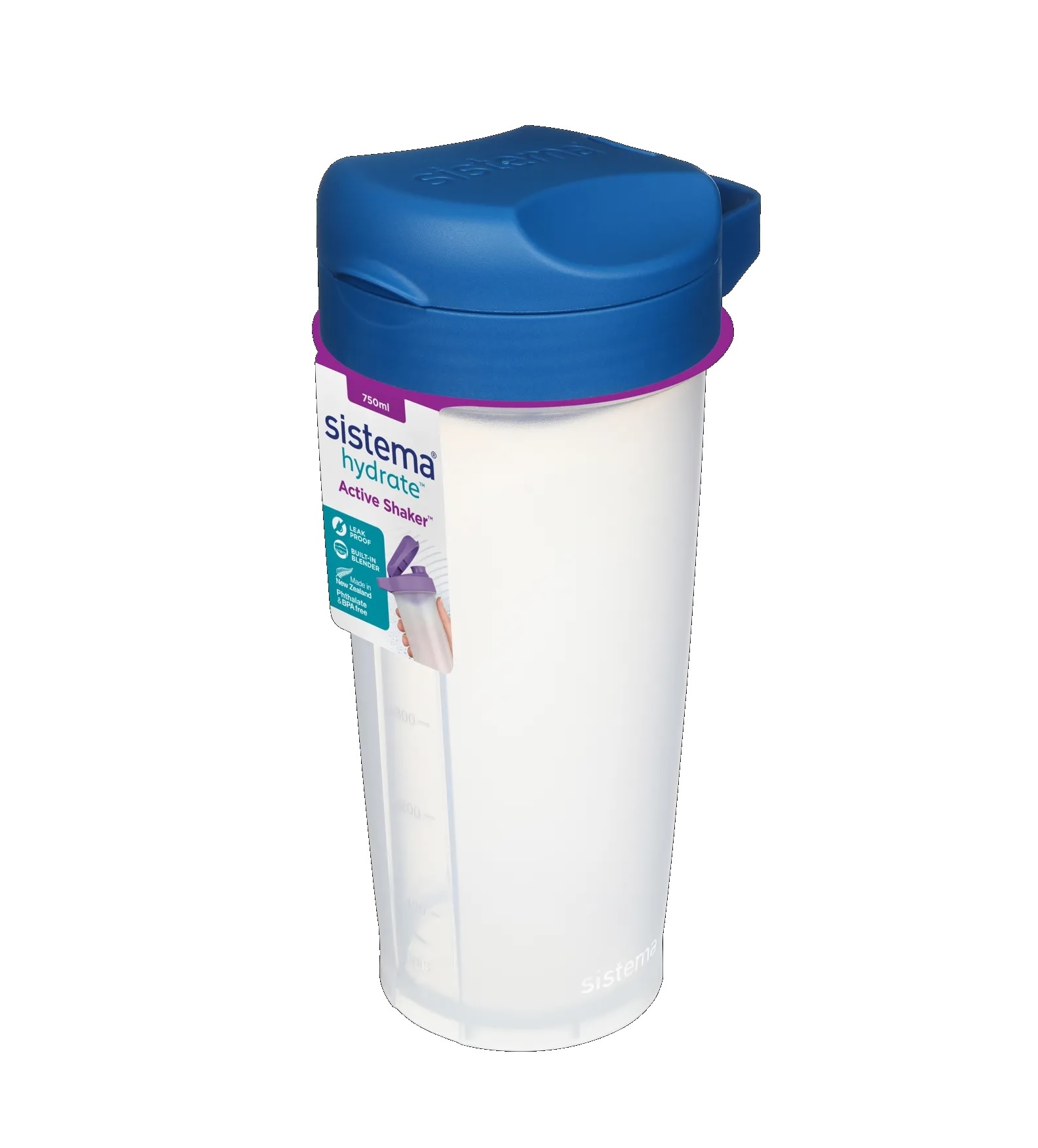 Mugg med mixer, 750 ml,  SISTEMA ACTIVE SHAKER,  Transparent / Blå