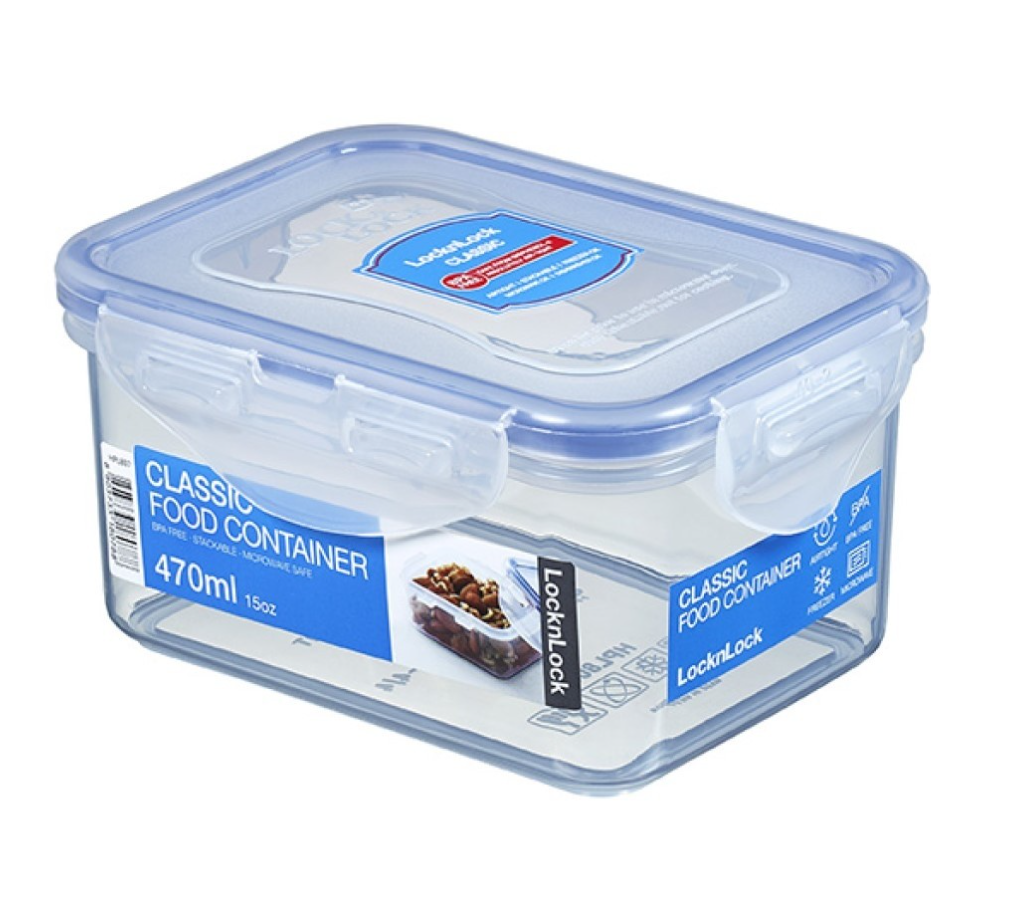 Matlåda, 470 ml, LOCK & LOCK, 13,7 x 10,4 x  H 7 cm, Klar / Blå