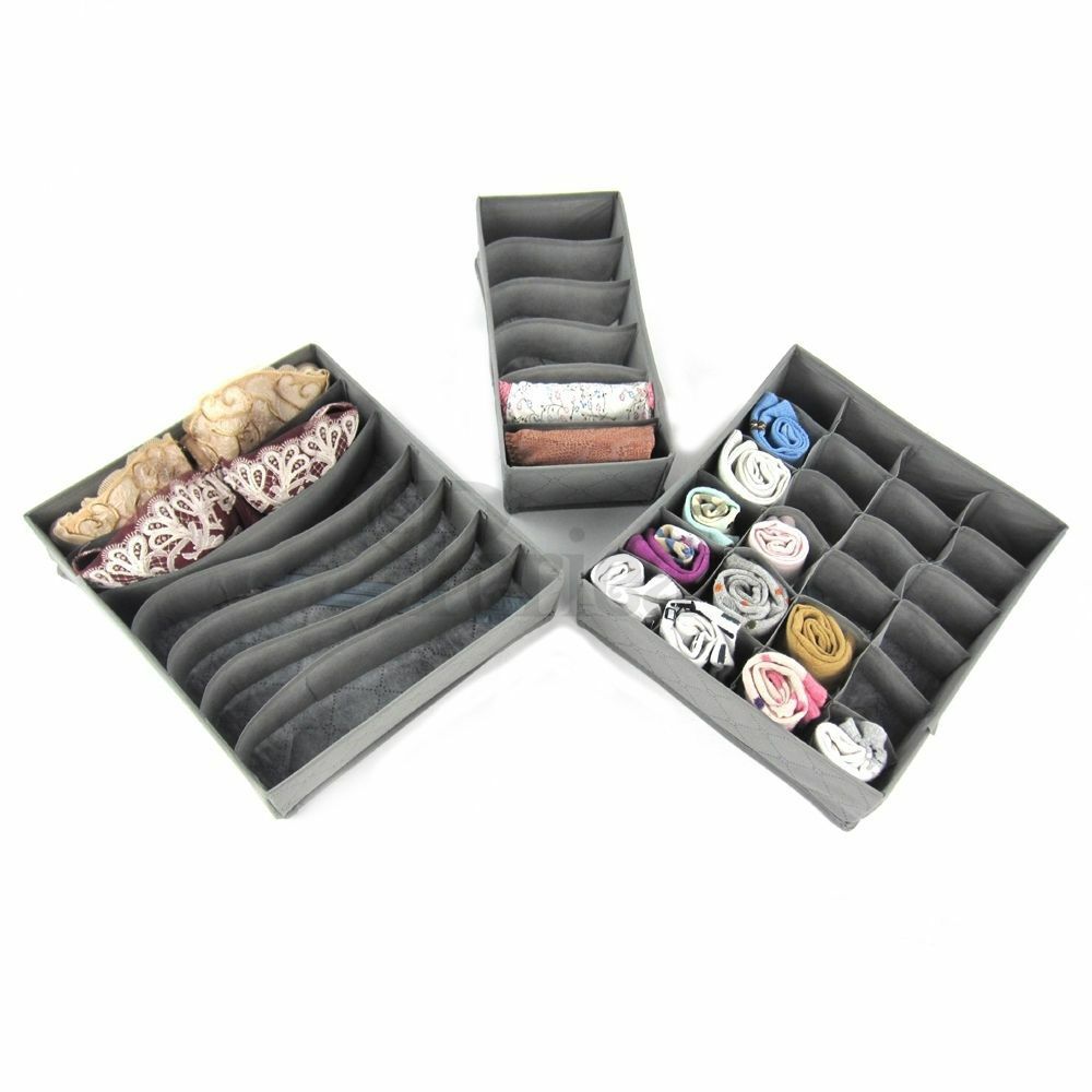 Lådor för sortering, tyg, 3 st, KATRINA DRAWER ORGANISERS, Grå
