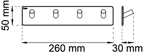 Förvara - Hook strip, 4 hooks, Self-adhesive, Angular, HABO EDGE, 26 x H 5  cm, Brushed stainless steel
