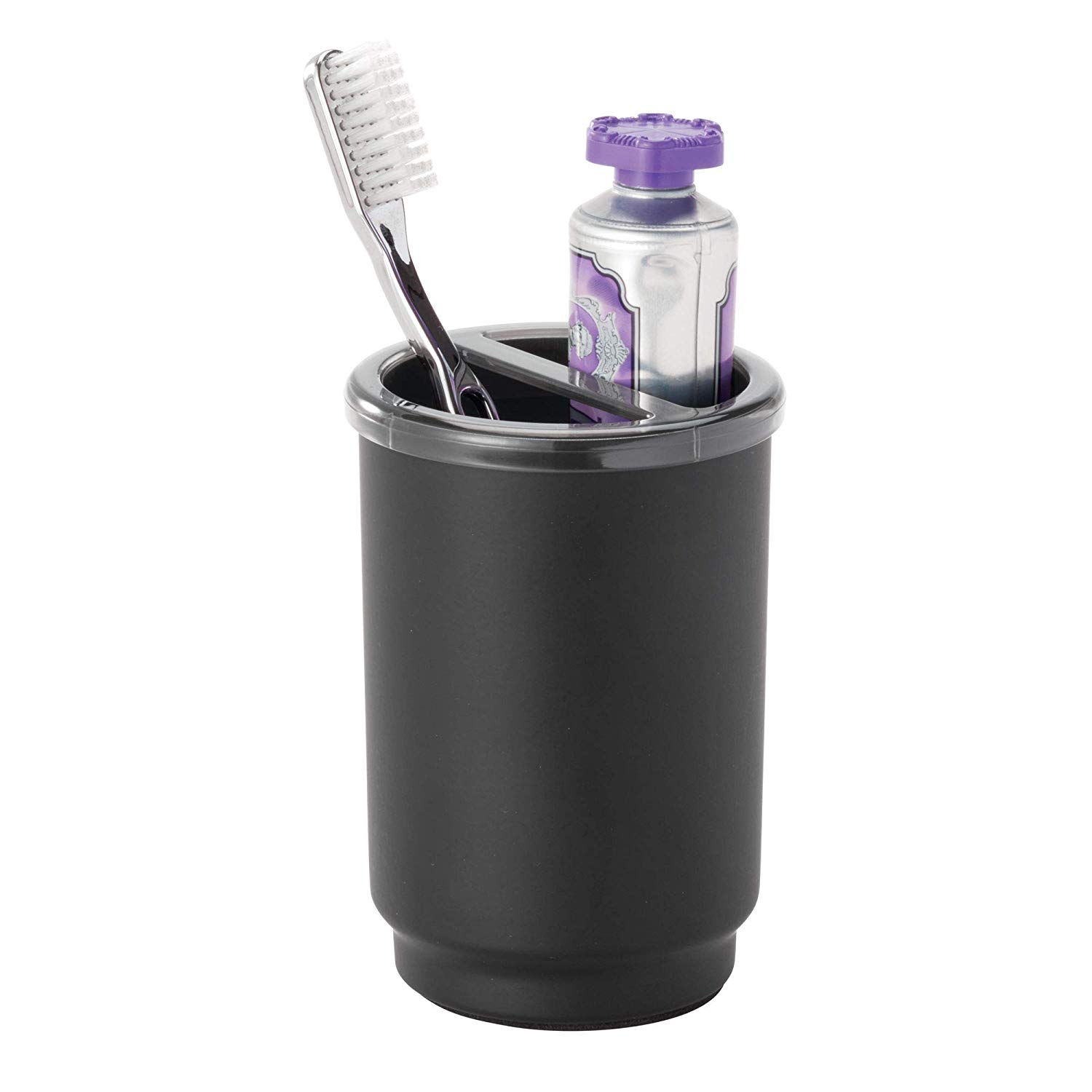 Tandborstmugg med avdelare, AUSTIN, Ø 8 x H 10,5 cm, Svart