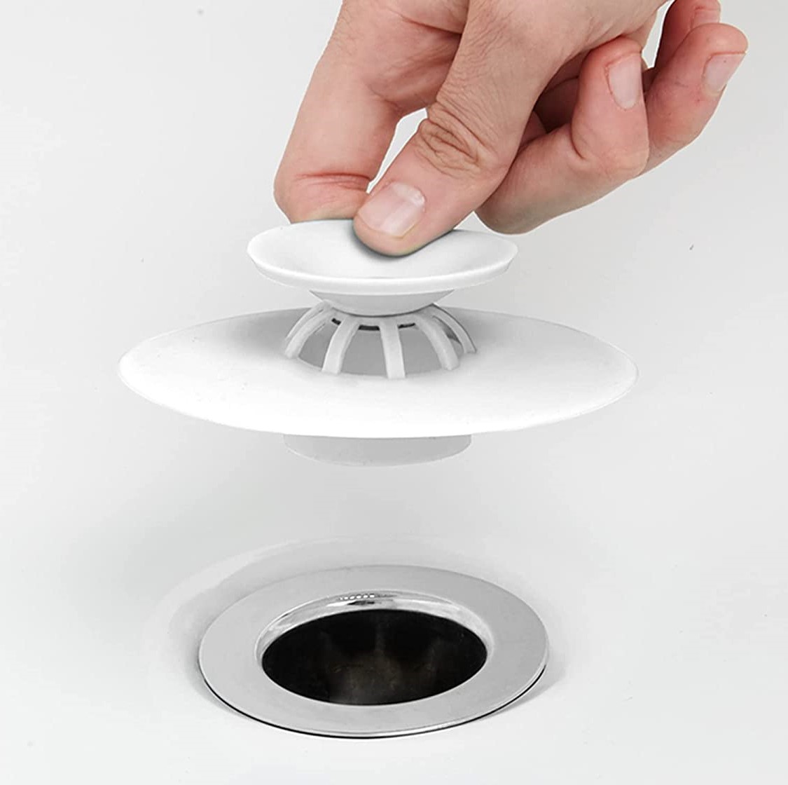 Förvara.se Avloppssil / Propp, FLEX DRAIN AND HAIR CATCHER, Ø 10 cm, Umbra, Vit