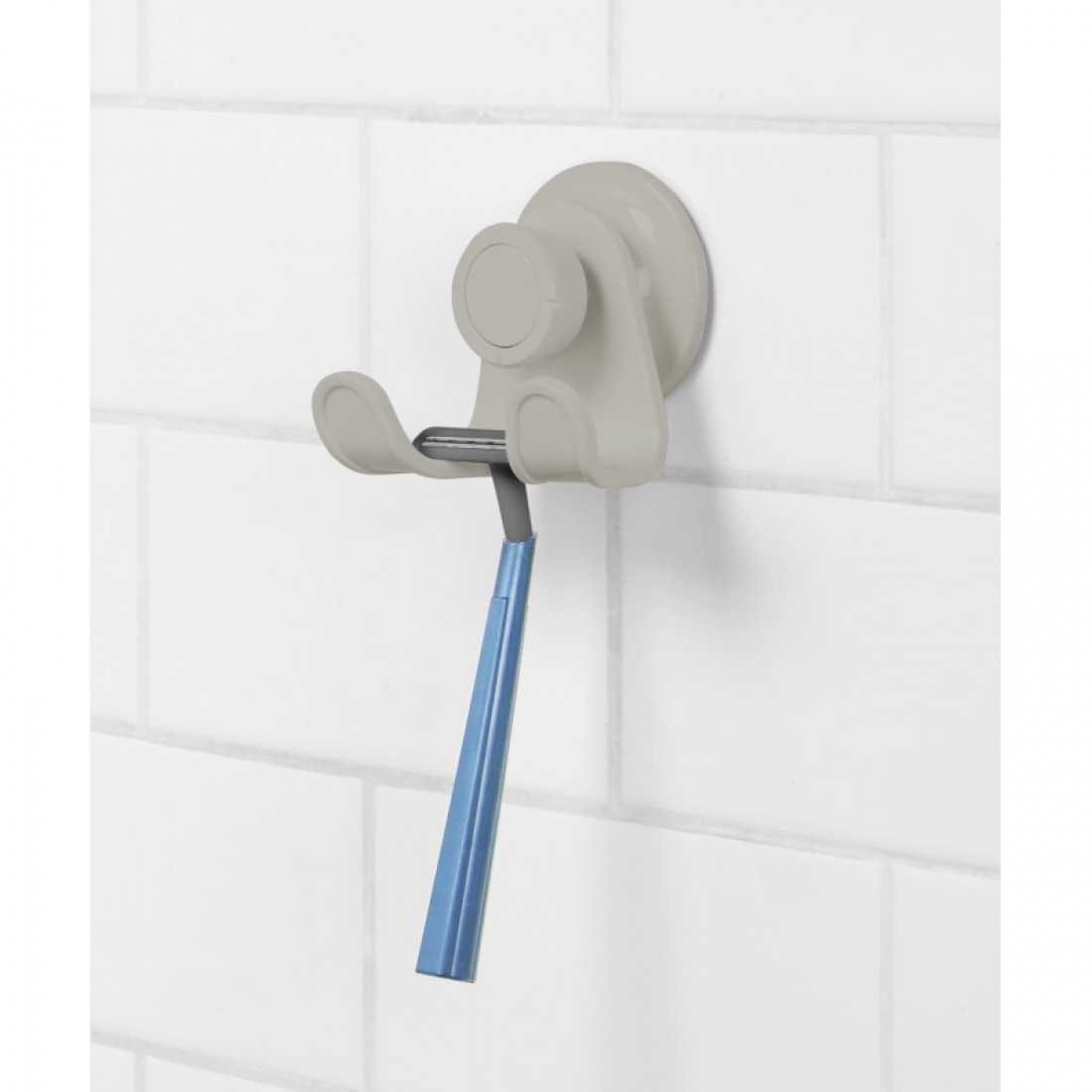 Hållare för rakhyvel / Dubbelkrok, med sugpropp, FLEX GEL-LOCK, Umbra, Grå