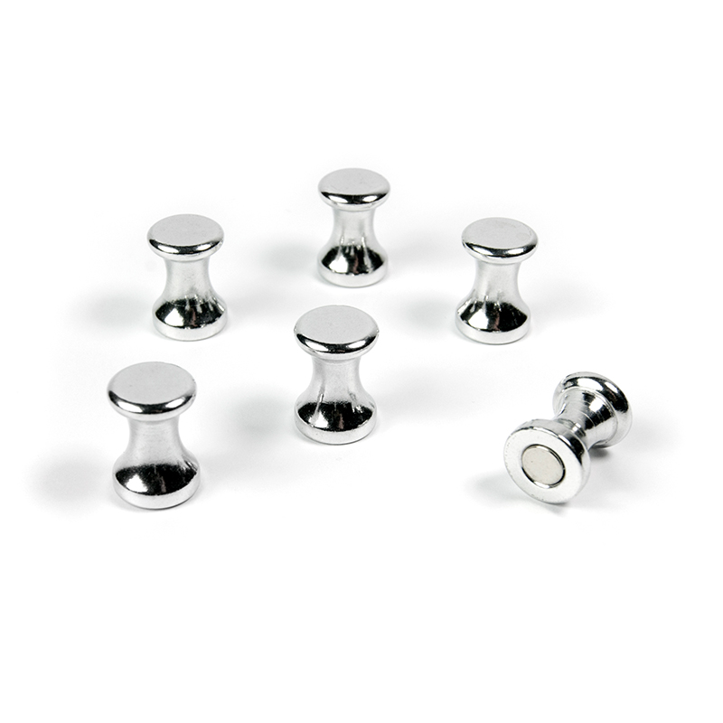 Magneter i Aluminium, 6 st, PIN, Ø1,2 x H1,7cm, Silver