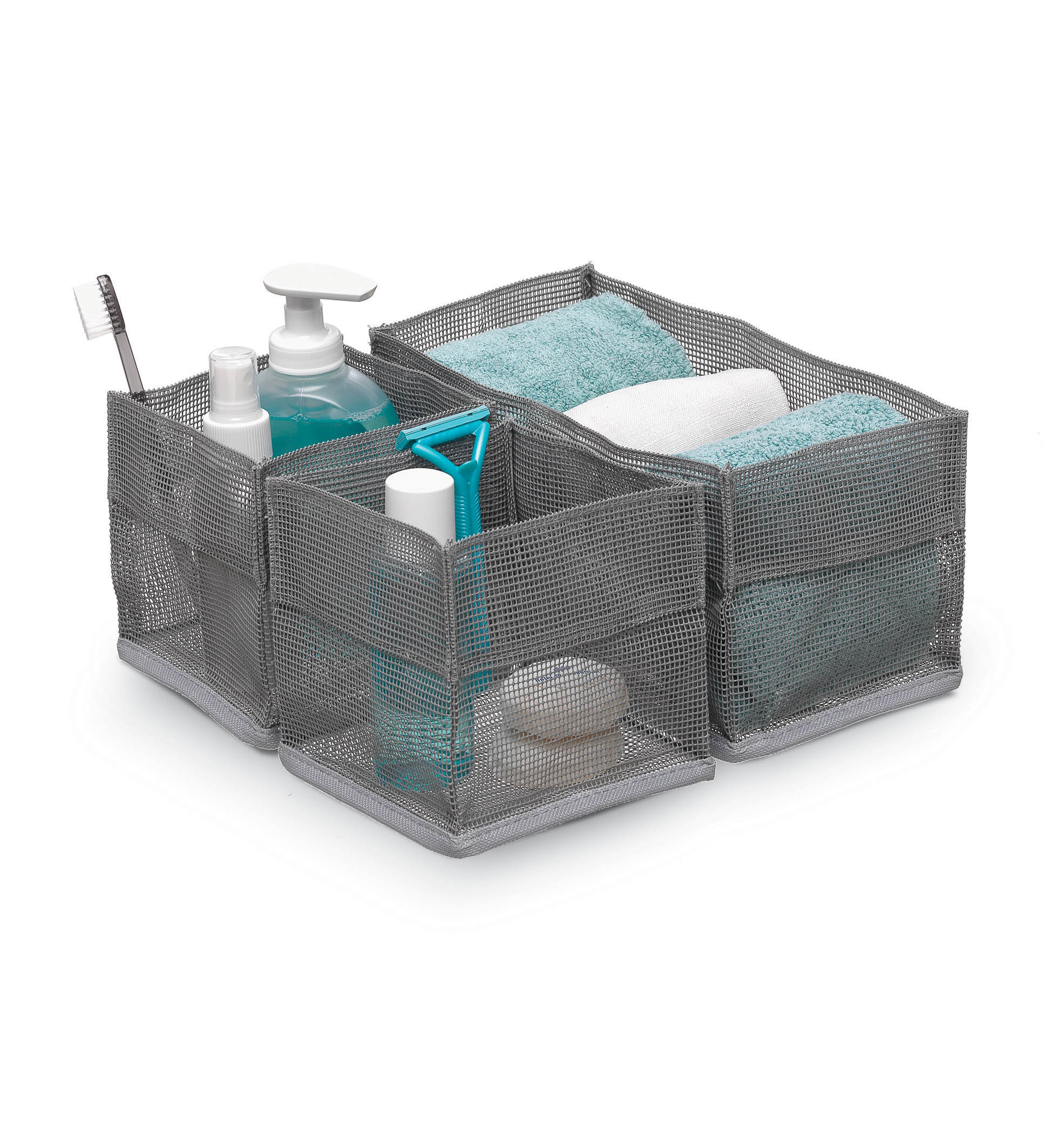 Förvaringskorgar, MESH ORGANIZER, 3 stycken, Fyrkantiga, Grå