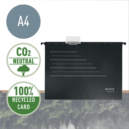 Hängmapp av återvunnen kartong, LEITZ RECYCLE A4, Svart