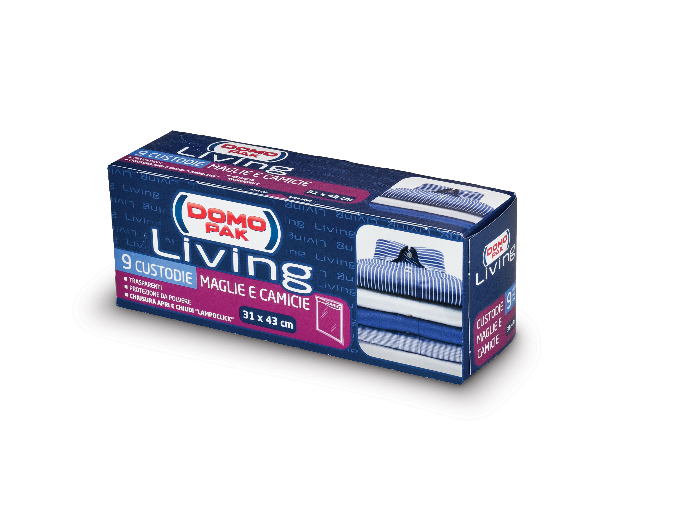 Klädpåsar för skjortor, genomskinlig plast, 9 st, LIVING, 31 x H43 cm,  Klar