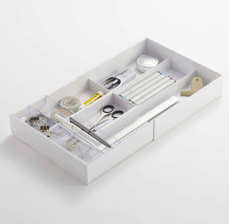 Lådinsats med bricka, Expanderbar, TOWER EXPANDABLE,  24 -46 x 25 x H 5,5 cm, Yamazaki, Vit