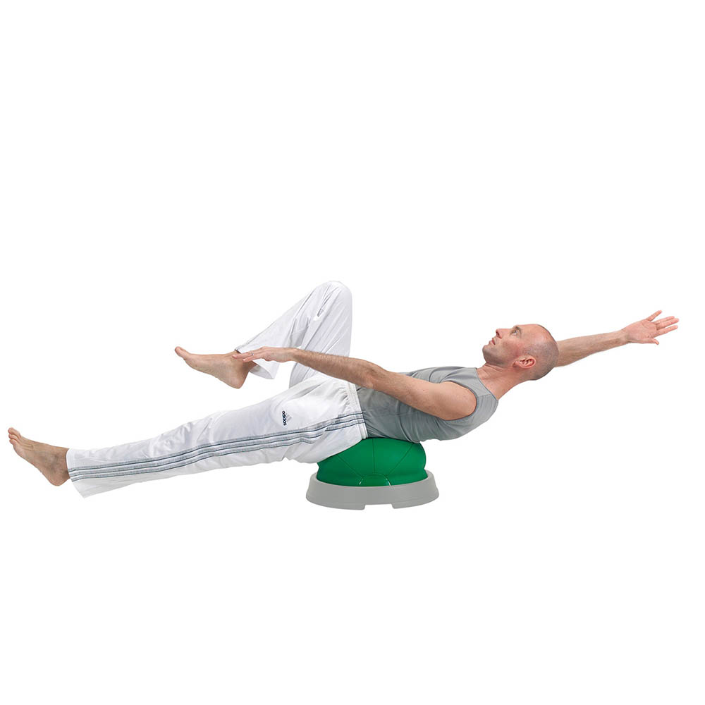 Halv pilatesboll grön med grå platta