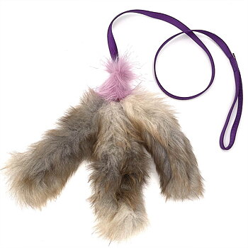 Dog toy with three arms of sheepskin and a long handle