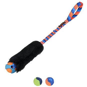 Tug-E-Nuff Wondabaa powerball hundleksak fårskinn och boll och bungee handtag