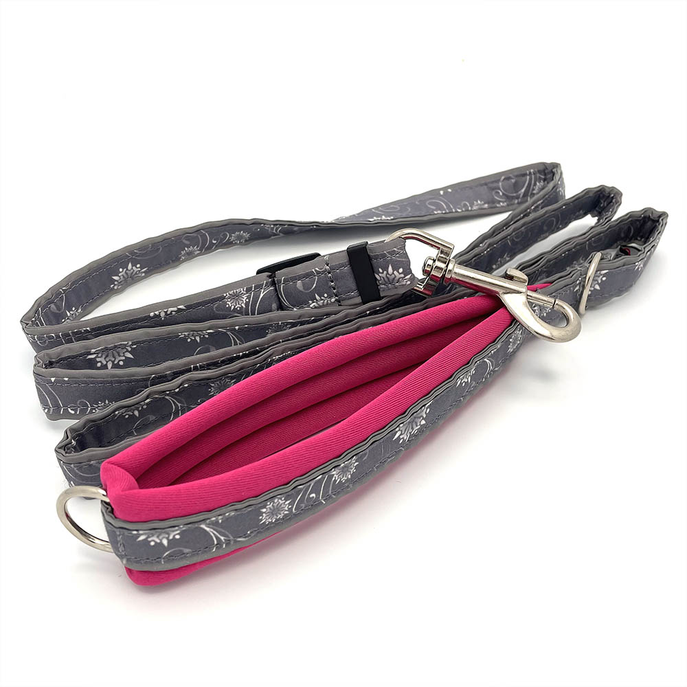 Ställbart hundkoppel rosa gul och turkos med reflex