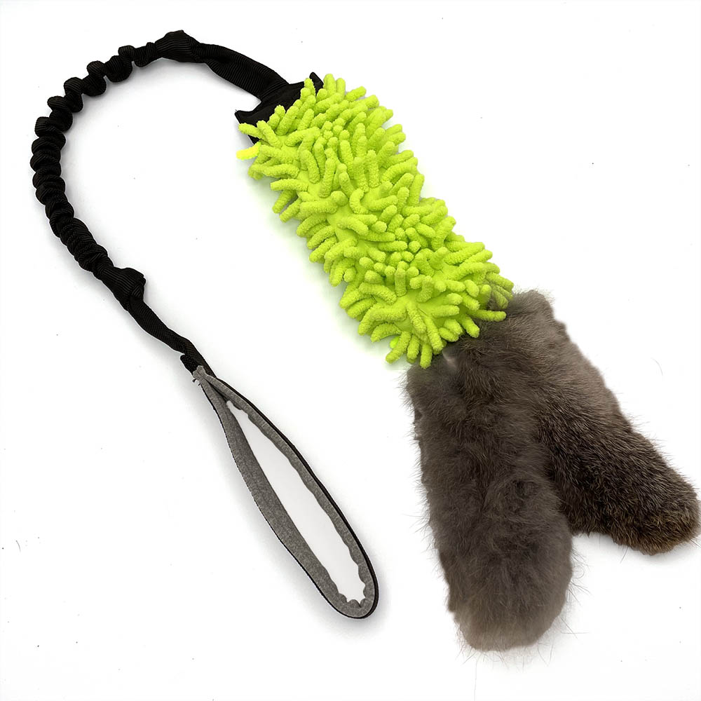 Dog toy with rabbit fur and sqeauk