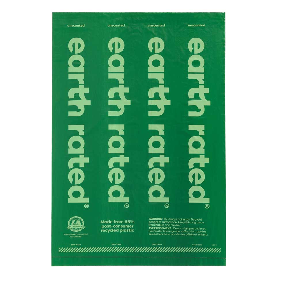 Stong and big dog poop bag from Earth rated 65% certified post-consumer recycled plastic