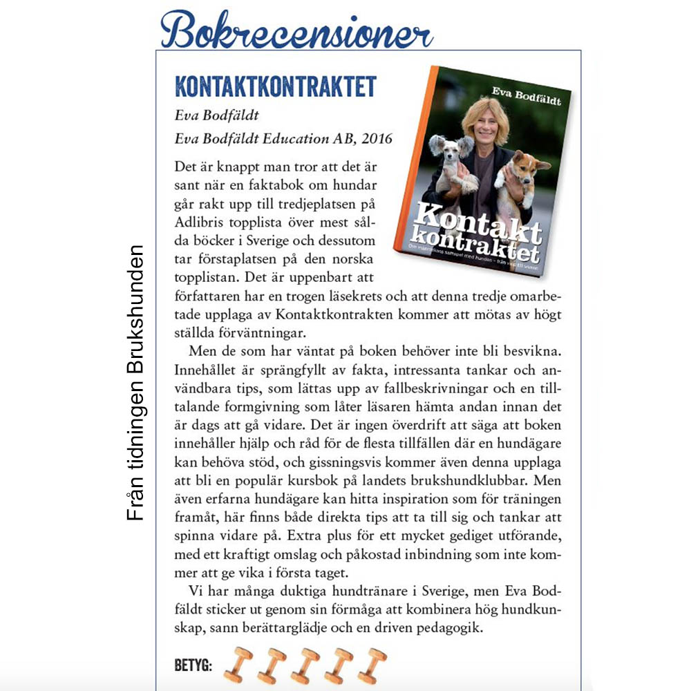 Recension hundbok Kontaktkontraktet Eva Bodfäldt Brukshunden