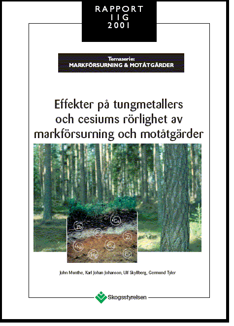 Effekter på tungmetallers och cesiums rörlighet av markförsurning och motåtgärder  Rapport 2001:11G   .