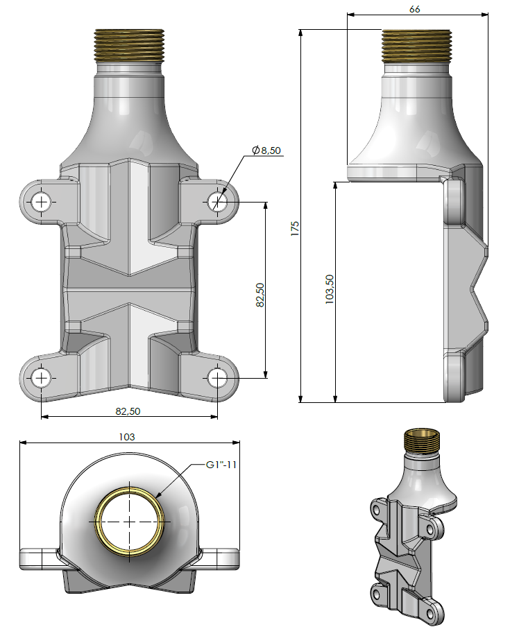 SCAN Mast/Rail Mount HD 1¼"-11 (G1") PU Brass Pole Bracket - 5