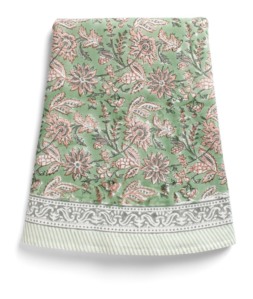 Chamois-bomullsduk-indian summer-green/rose 220cm