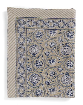 Chamois-bomullsduk Tangier pomegranate-duk- beige&blue