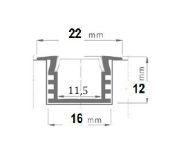 Aluminiumprofil, hög, infälld 16x12mm - 2