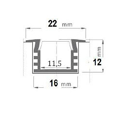 Aluminiumprofil, hög, infälld 16x12mm