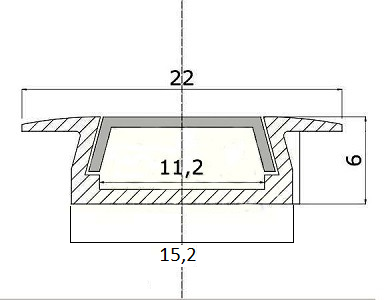 Aluminiumprofil, låg, infälld 22x6mm  - 2