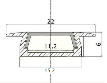 Aluminiumprofil, låg, infälld 22x6mm 