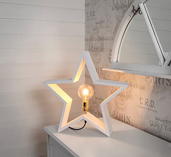 STAR TRADING Bordsstjärna Lysekil träs 48cm E27 Vit