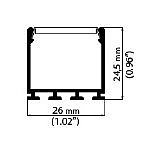 Aluminiumprofil rymlig 26x24,5mm