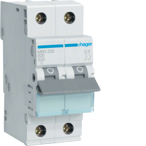 HAGER Dvärgbrytare B 2-P 20A 6kA