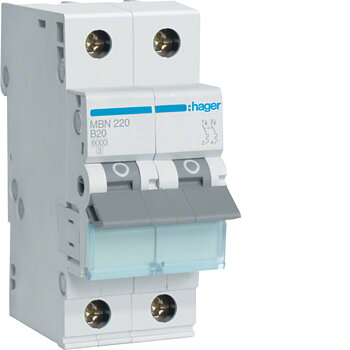 HAGER Dvärgbrytare B 2-P 20A 6kA