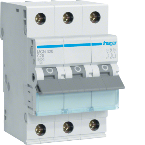 HAGER Dvärgbrytare C 3-P 20A 6kA