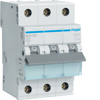 HAGER Dvärgbrytare C 3-P 20A 6kA