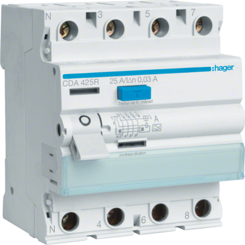 HAGER Jordfelsbrytare 4-P 25A 30mA