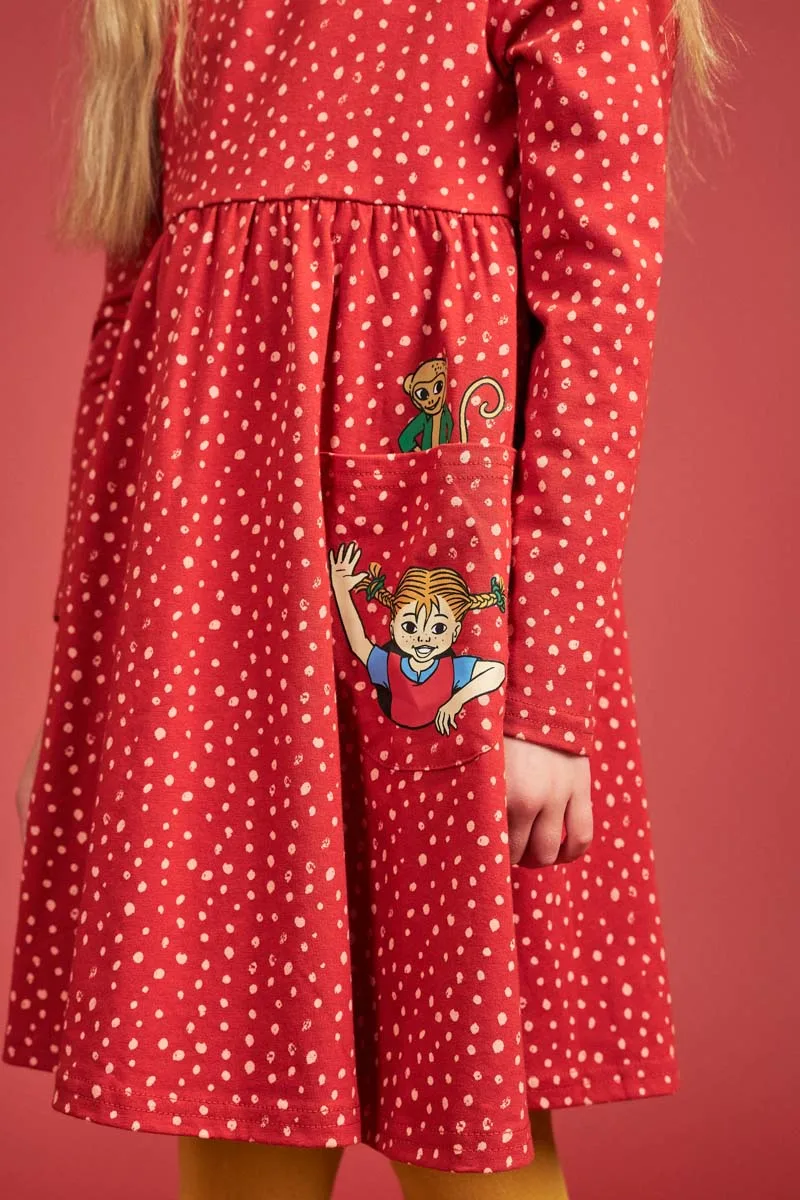 Pippi klänning - Prickig, roströd/rosa 110 - 4